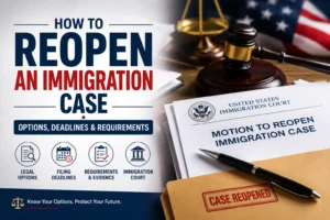 How to reopen an immigration case with a motion to reopen, showing immigration court documents, filing deadlines, legal requirements, and evidence review